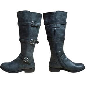 Gianni Bini Black Darkest Gray Leather Chelsea Side Zip Buckle Tall Boots Shoes